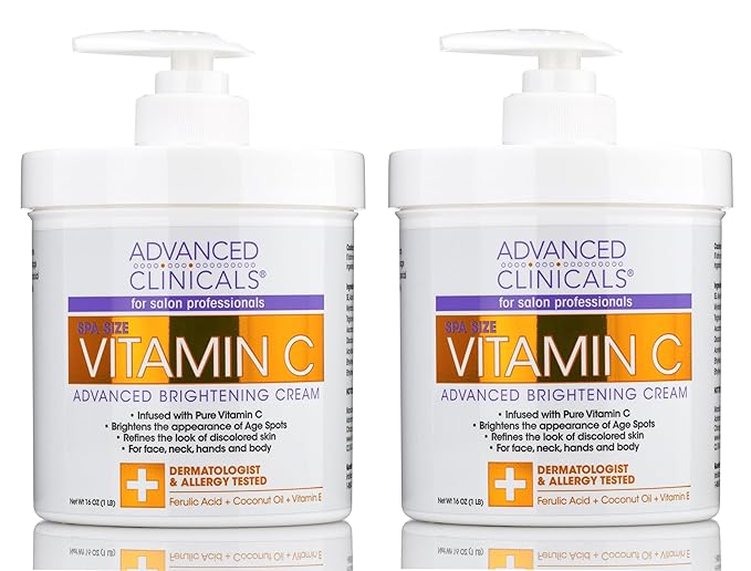 Advanced Clinicals Vitamin C Face & Body Cream Moisturizing Skin Care Lotion, Anti Aging Vitamin C Skincare Moisturizer For Body, Face, Age Spots, Wrinkles, & Sun Damaged Skin, Large 16oz (2-Pack)-Velvo Beauty
