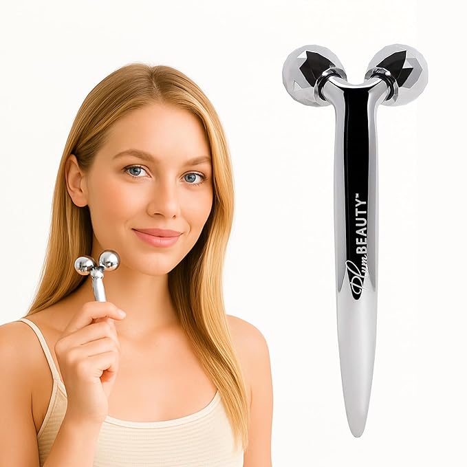 Contouring Dual Ended Silver Face Roller for Wrinkles and Lifting, - Face Rollers for Women, Men - Facial Roller supports lymphatic drainage, Skin Care Beauty Massager Facial Tool for Self Care-Velvo Beauty