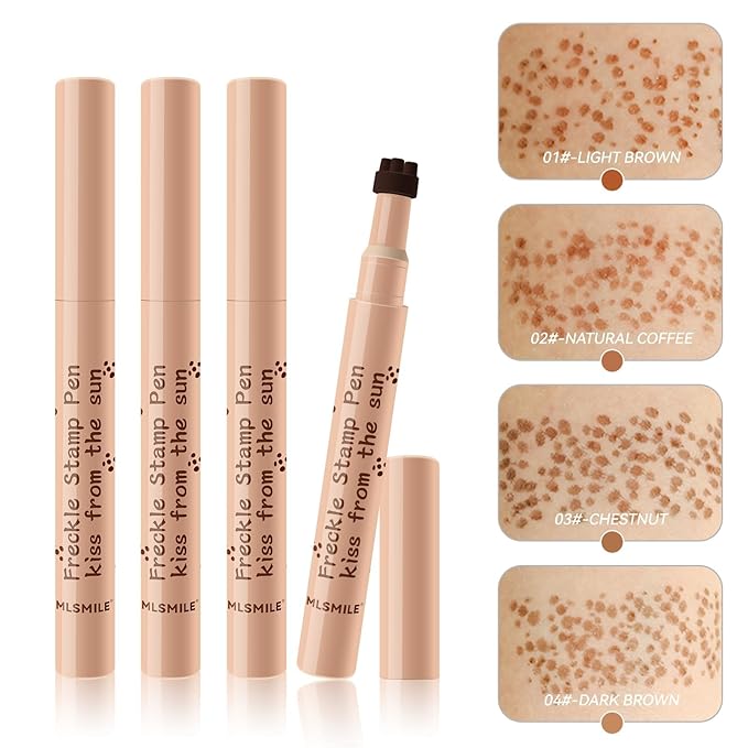 AKARY Stamp Freckle Pen Natural Lifelike Fake Freckles Makeup, Waterproof Long Lasting Quick Dry 5 Comb Corners Natural Like Face Freckle Makeup Pen for Effortless Sunkissed Makeup, 03-Chestnut-Velvo Beauty
