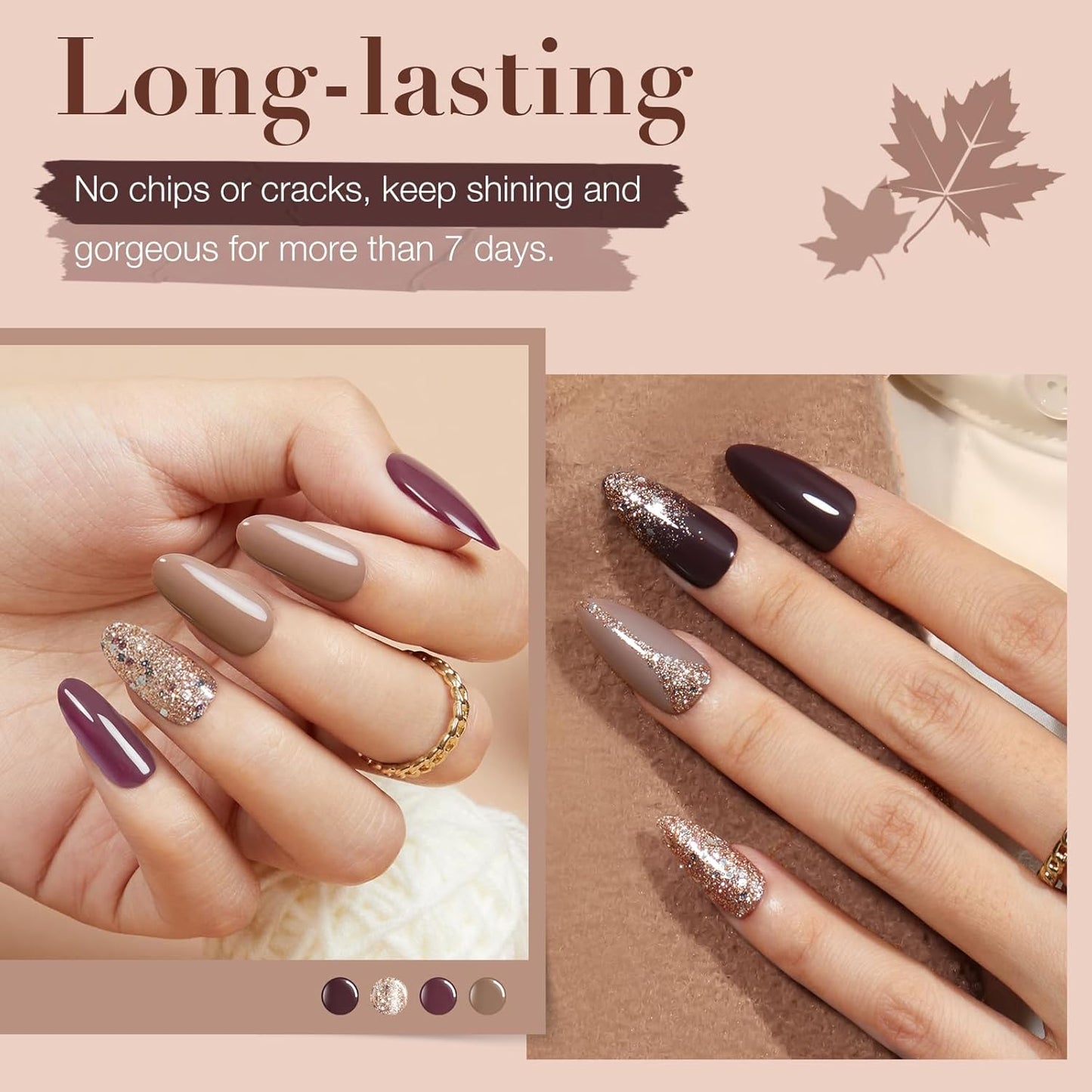 AZUREBEAUTY Nail Polish Set 4 Colors Nude Purple Glitter Nail Polish Quick Dry Natural Nail Lacquer Fingernail with Top Coat DIY Salon Home-Velvo Beauty