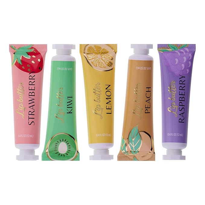 Expressions 5pc Lip Butter Collection - Simply Sweet Fruit Flavored Lip Butter Balm Set | Moisturizing Squeeze Tube Lip Butters for Everyday Lip Care and Lip Repair-Velvo Beauty