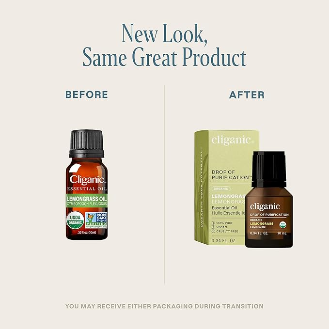 Cliganic USDA Organic Lemongrass Essential Oil - 100% Pure Natural Undiluted, for Aromatherapy Diffuser | Non-GMO Verified (Packaging May Vary)-Velvo Beauty