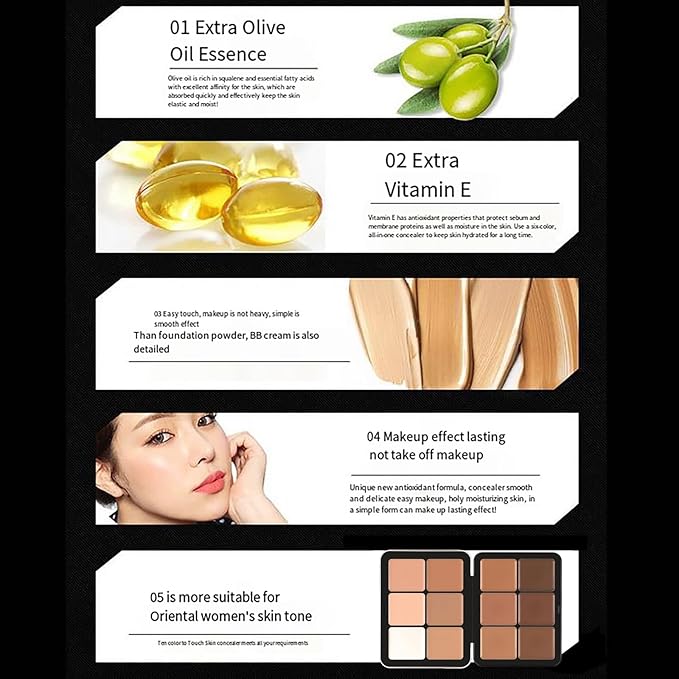 Makeup Cream Contour Palette with Makeup Brush, 12 Shades Full Cover Creamy Concealer and Highlighting Makeup Kit for Under Eye Dark Circles, Acne & Blemishes, Reduces Redness, Light to Dark-Velvo Beauty
