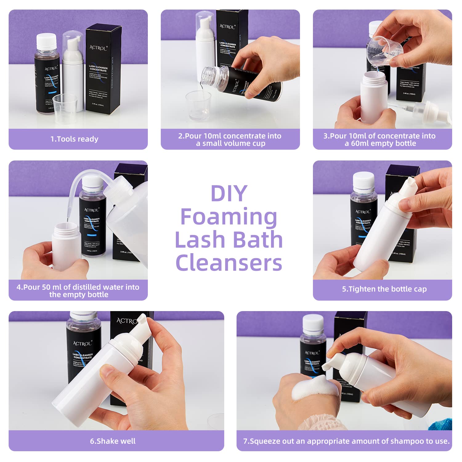 Eyelash Cleanser Concentrate 60ml Lavender Professional Lash Shampoo Foaming Cleanser DIY Wash for Extensions Lashes with Salon Home Care-Makes 12 Bottles-Velvo Beauty