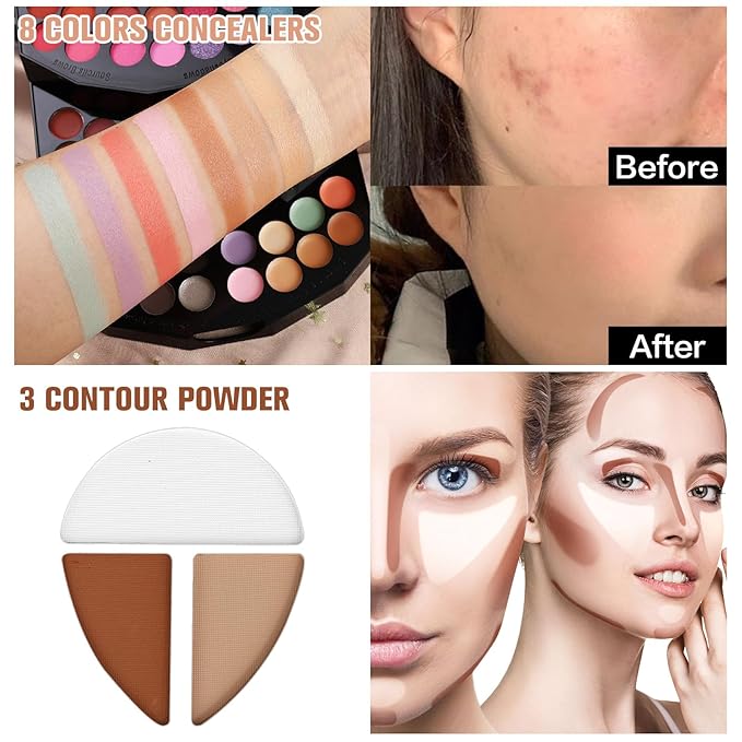 109 Colors Makeup Kit for Women Girl Full Kit Gift Set with Mirror All in One Make up Palette Included Eyeshadow Glitter Lipstick Concealer Eyeliner Eyebrow Highlighter Contour Blusher Compact PowderN-Velvo Beauty