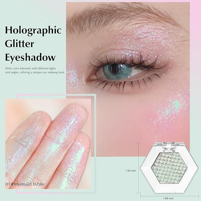 Mermaid Glitter Eyeshadow Palette, Multichrome Chameleon Cream Eye Shadow, Color Shifting White Eyeshadow Sparkling Holographic Shimmer Inner Corner Eye Brightener Highlighter Makeup-Velvo Beauty