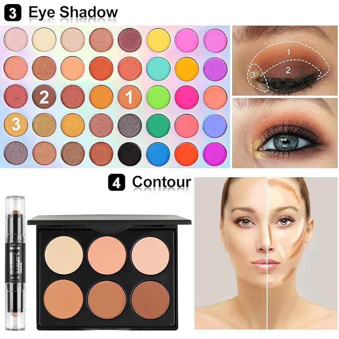 Fenshine Makeup Set,Make Up Starter Kit With Storage Bag Portable Travel Make Up Palette Eyeshadow Foundation Lip Gloss for Teenage & Adults (Type A)-Velvo Beauty