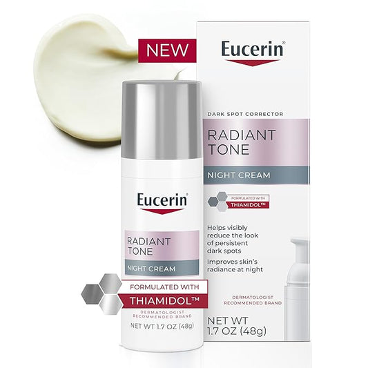 Eucerin Radiant Tone Night Cream, Dark Spot Corrector with Thiamidol, Night Moisturizer for Face Helps Visibly Reduce the Look of Persistent Dark Spots, All Skin Types, 1.7 Oz Bottle-Velvo Beauty