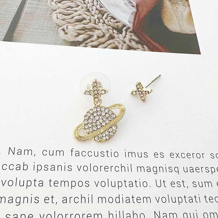 Crystal Saturn Planet Jacket Earrings Vintage Saturn Dangle Earrings Rhinestone Planet Drop Earrings Gold Cz Northstar Stud Earrings Celestial Front Back Earrings for Women Gifts-Velvo Beauty