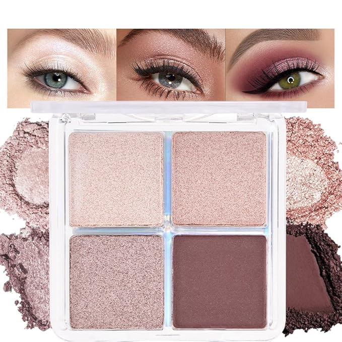 4 Colors Dark Brown Champagne Rose Gold Eye Shadow Powder Palette Makeup, Neutral Matte Shimmer Cream Quads Eyeshadow Palette for Women Highly Pigmented Waterproof, paleta de sombras de ojos 11-Velvo Beauty