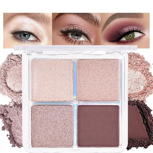 4 Colors Dark Brown Champagne Rose Gold Eye Shadow Powder Palette Makeup, Neutral Matte Shimmer Cream Quads Eyeshadow Palette for Women Highly Pigmented Waterproof, paleta de sombras de ojos 11-Velvo Beauty
