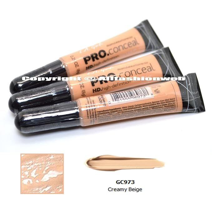 LA Girl Pro Concealer 3 x GC973 Creamy Beige HD. High Definition Liquid Concealer + FREE EARRING-Velvo Beauty
