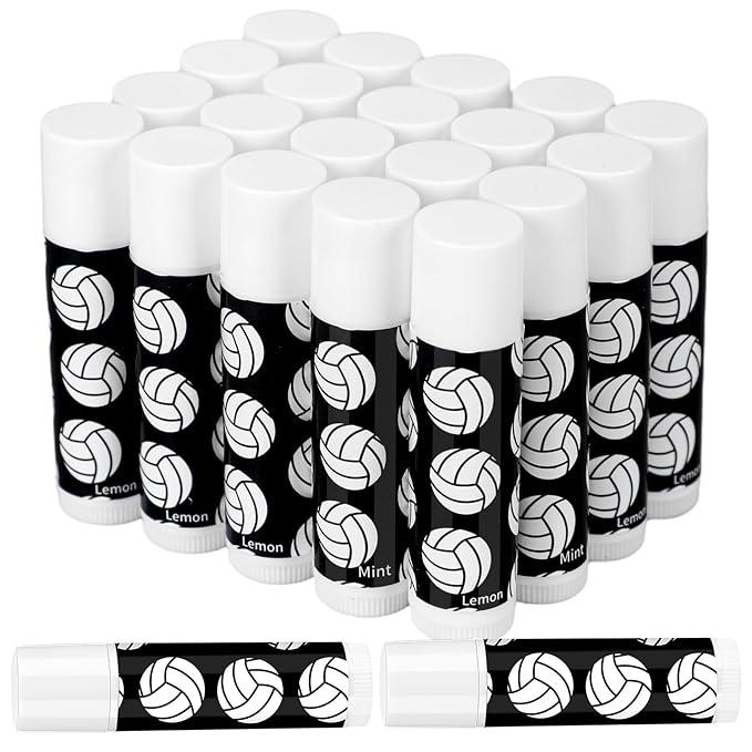24 Pcs Volleyball Lip Balm Volleyball Team Gifts Volleyball Party Favors Volleyball Lip Balm Gift for Volleyball Team Volleyball Party Guest Supplies (Black)-Velvo Beauty