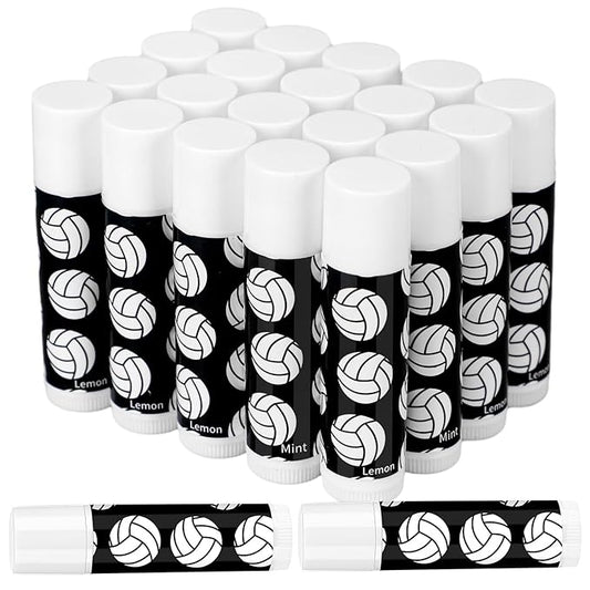 24 Pcs Volleyball Lip Balm Volleyball Team Gifts Volleyball Party Favors Volleyball Lip Balm Gift for Volleyball Team Volleyball Party Guest Supplies (Black)-Velvo Beauty