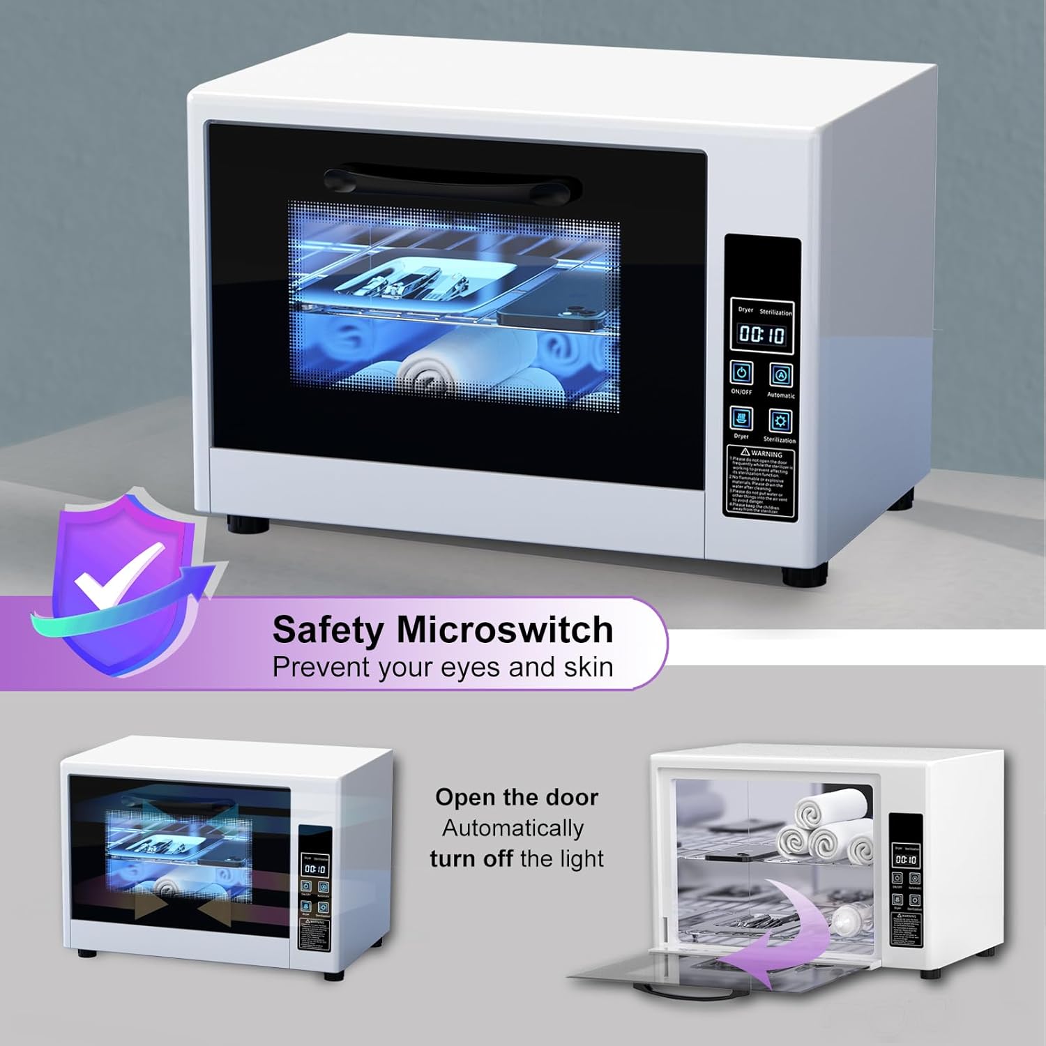 YOTAN 15L Nail Tool Cleaner with Timer Setting, High Capacity Cleaning Cabinet, Multi-Functional Manicure Cleaning Box for Spa Beauty Home Metal Tools, Mobile Phone, Baby Toy, White-Velvo Beauty