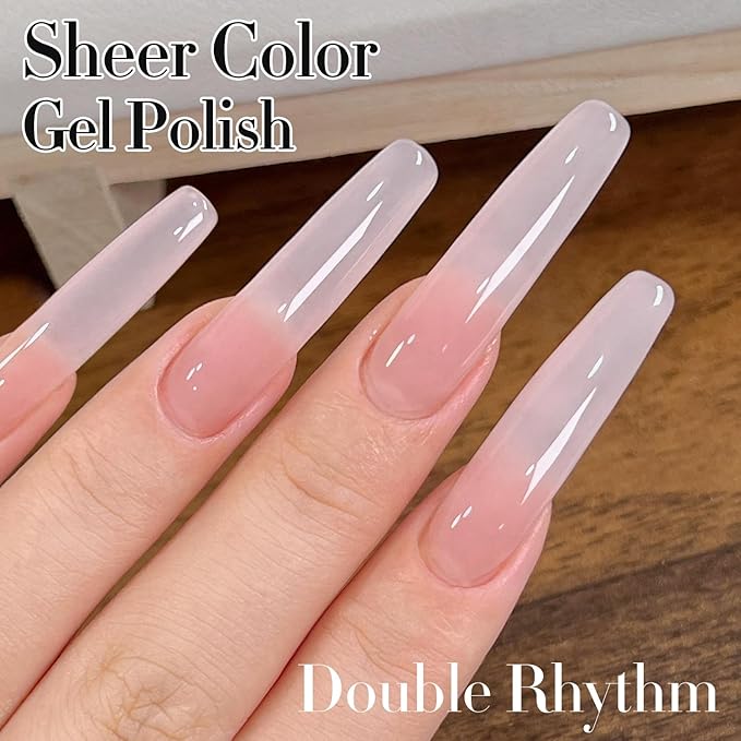 Double Rhythm Gel Polish Translucent Sheer Neutral Natural Light Milky Same Color Same Bottle 15ML Jelly Polish Art DIY at Home (Baby Pink-A1376)-Velvo Beauty
