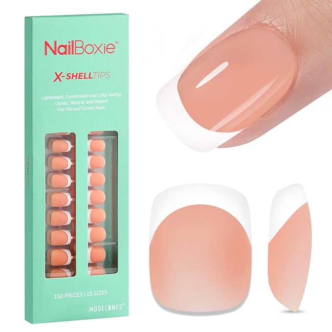 modelones French Tip Press on Nails, 150Pcs Extra Short Square Fake Nails with Nail Box, Deep Nude Gel Nail Tips for Women, Soft Glue-On Nails for Natural Salon Look, DIY Nail Art (15 Sizes)-Velvo Beauty