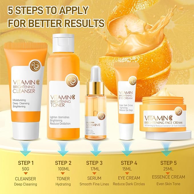 Skin Care Set, Vitamin C Skin Care Sets & Kits, Skin Care for Teenage Girls Gift Set with Cleanser, Toner, Serum, Eye Cream, Facial Cream, Facial Skin Care Sets & Kits for Teenage Girls Women-Velvo Beauty