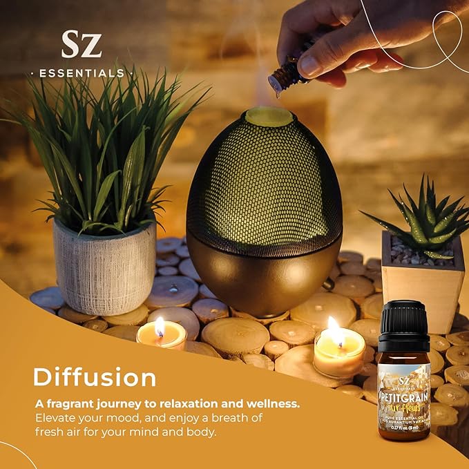 Petitgrain Sur Fleurs Essential Oil - 100% Pure and Undiluted - Extracted from Neroli-Bitter Orange Tree - Citrusy & Woody Scent with Fresh Neroli Floral Overtones - Therapeutic Grade-Velvo Beauty