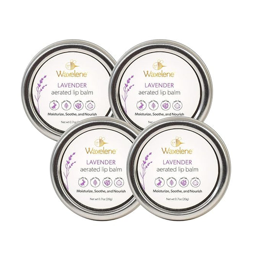 Waxelene Lavender Aerated Lip Balm Tin 4 Piece, Best Lip Balm Ever Organic Calming Multipurpose Ointment Baby Eczema Dry Skin Face Moisturizer-Velvo Beauty