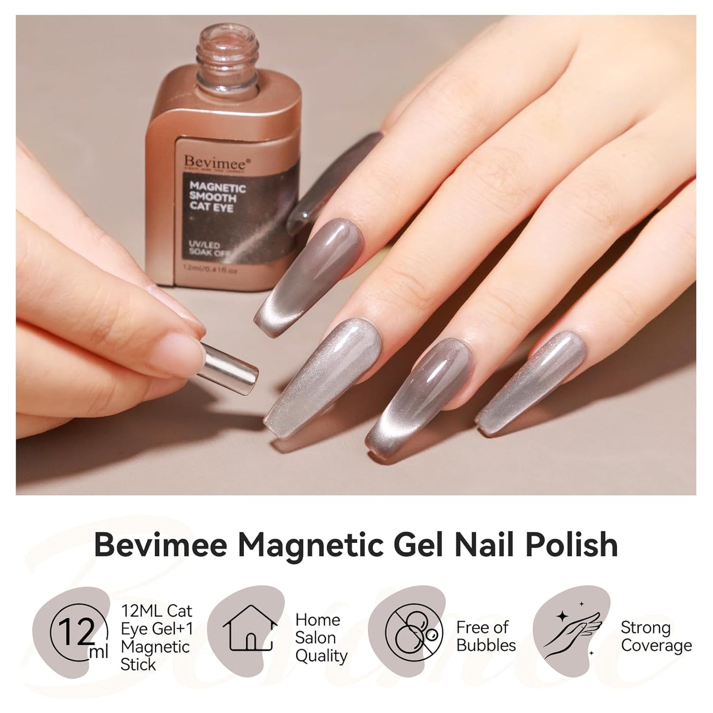 Cat Eye Gel Nail Polish 12ML, Crystal Moonlight Cateye Gel Polish With Magnetic Stick, Magnetic Glitter Holographic Nail Polish Glass Diamond Cats Eye Velvet Gray 1PC-Velvo Beauty