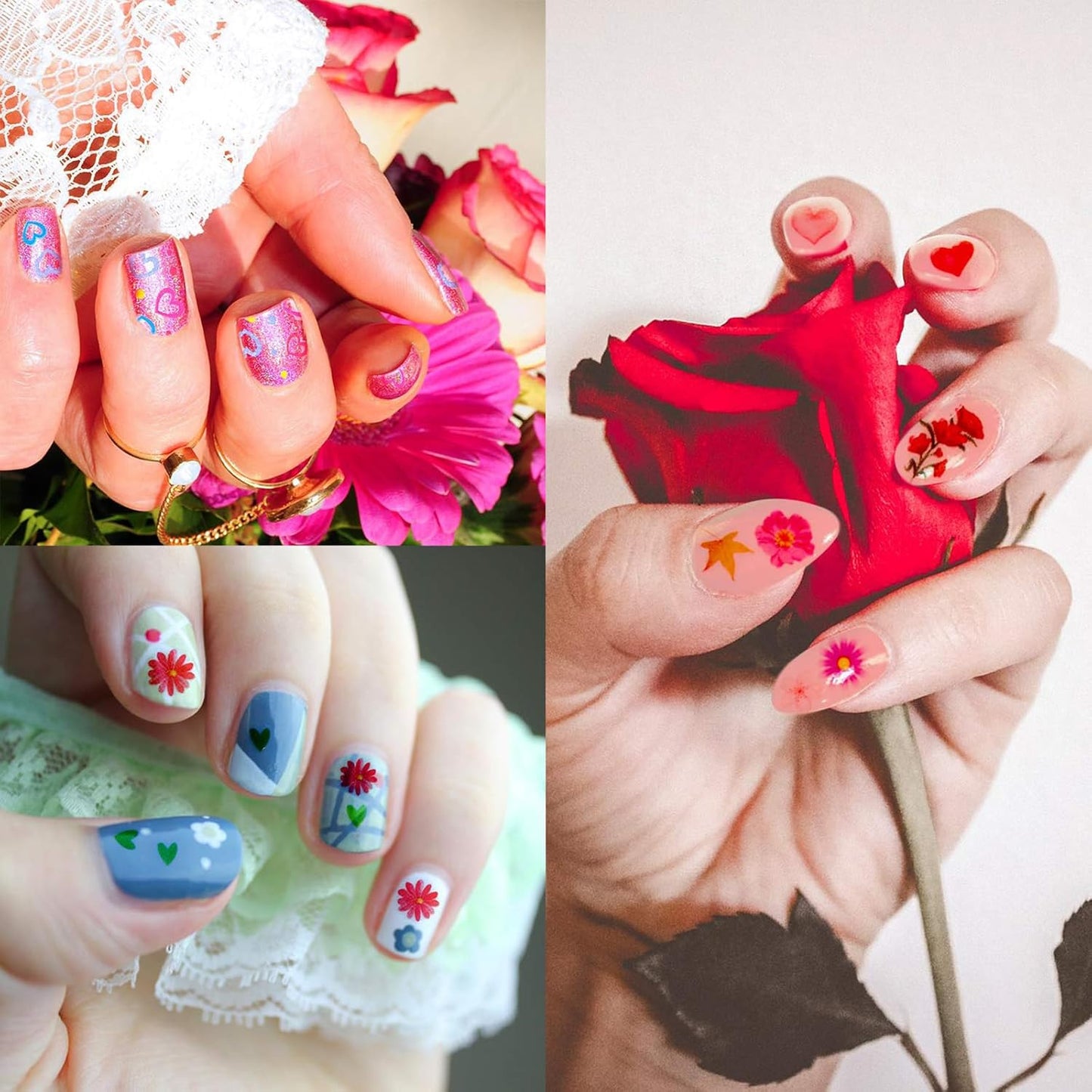 Blulu 5000 Pcs Flower Nail Stickers 100 Sheets 3D Self Adhesive Nail Stickers Multi Design Decals Multicolor Flower Manicure Decals with Tweezer(Retro Floral Series)-Velvo Beauty