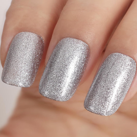 Silver Glitter Gel Polish,15ml UV/LED Soak Off Sparkly Metallic Silver Gel Nail Polish for Manicure Salon or DIY Nail Art at Home,French Tip Color- GP0091-Velvo Beauty