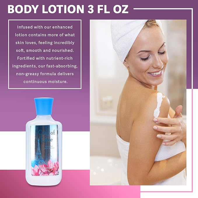 Bath & Body Care Travel Set - Home Spa Set with Body Lotion, Shower Gel and Fragrance Mist, Valentines Day Gifts for Her and Him(City of Love)-Velvo Beauty