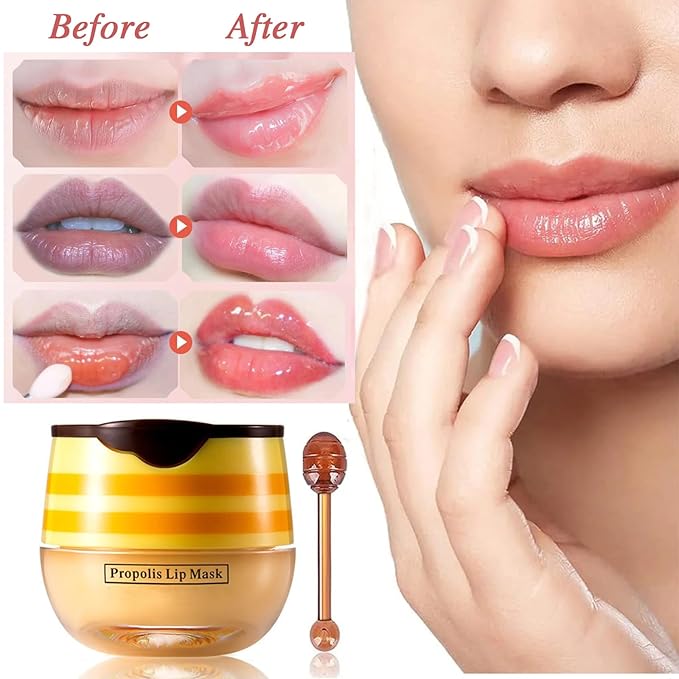2 PCS Lip Balm Honey Pot, Honey & Strawberry Lip Sleeping Mask Vitamin E & Moisturizing Propolis Lip Balm with Stick, Prevention Dry and Cracked Lip Scrubs Exfoliator Lip Wrinkle-Velvo Beauty
