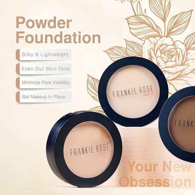 Frankie Rose Cosmetics Powder Foundation – Full Coverage Face Powder For Pores & Imperfections, Evens Out Skin Tone & Shine-Control | 58 Grams (Cream Puff)-Velvo Beauty