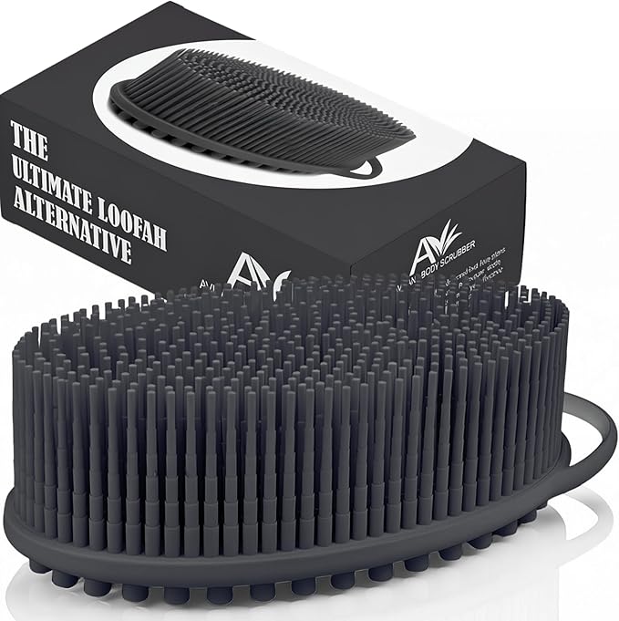 Avilana Silicone Body Scrubber – Gentle Shower Brush & Loofah Alternative- Food Grade & Lab Tested – Fast-Drying, Hygienic, BPA-Free Silicone Body Gentle Exfoliator (Dark Gray, Massage)-Velvo Beauty