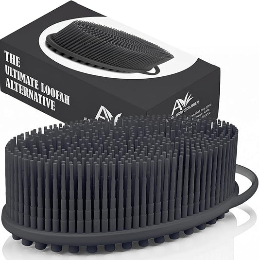 Avilana Silicone Body Scrubber – Gentle Shower Brush & Loofah Alternative- Food Grade & Lab Tested – Fast-Drying, Hygienic, BPA-Free Silicone Body Gentle Exfoliator (Dark Gray, Massage)-Velvo Beauty