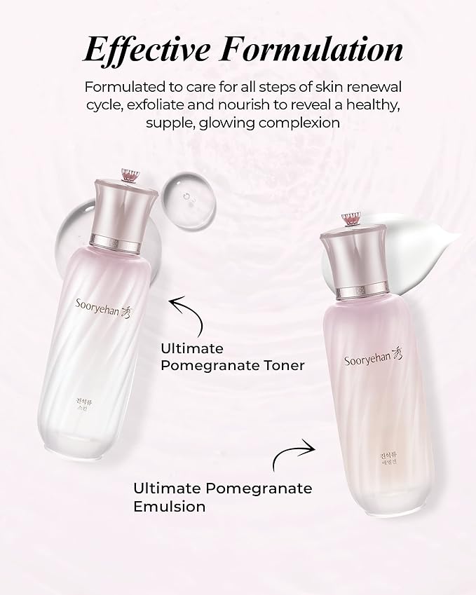 Sooryehan Ultimate Pomegranate (Skincare Set, 12.3fl oz) - Improved Skin Elasticity, Reduced Pores/Wrinkles & Gentle Exfoliation, Vitamin C, Adenosine & Niacinamide-Velvo Beauty