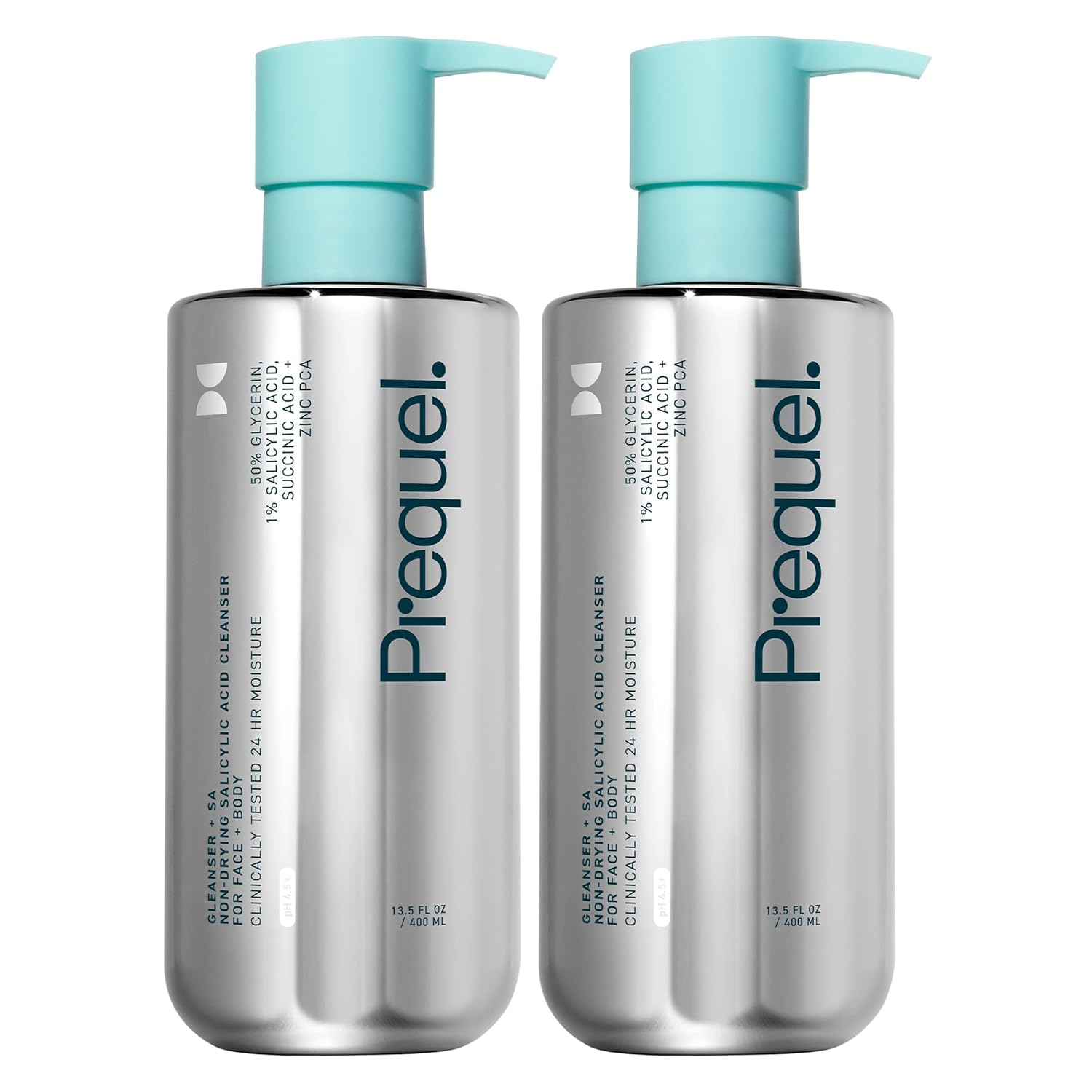 Skin Gleanser SA, Moisturizing Glycerin Face Wash,1% Salicylic Acid Face Cleanser, Unscented and Combination Skin Face Soap, 13.5 ounce (each) Pump Bottles - 6.75 fluid ounce (Pack of 2)-Velvo Beauty