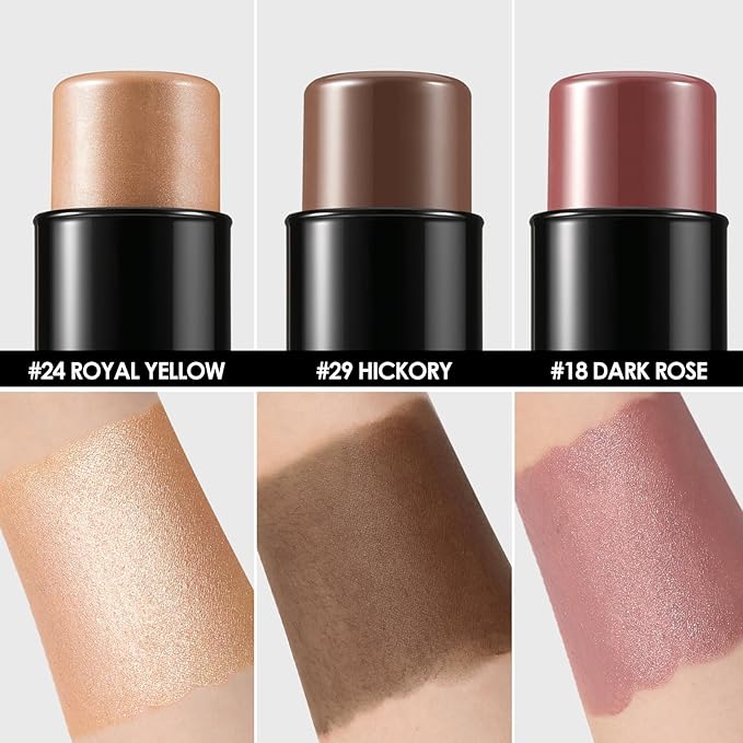 FOCALLURE 3 Pcs Cream Contour Sticks,Shades with Highlighter & Bronzer & Blush,Non-greasy Long-wear Face Contouring Pen,Easy to Sculpt the Face and Create a Lightweight Finishing Makeup,DEEP-Velvo Beauty