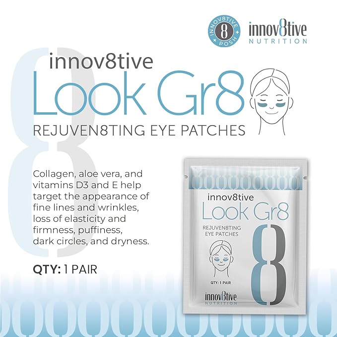 Look Gr8 Eye Patch - Rejuven8ting Eye Patches (Single) for Youthful Radiance! Under Eye Patches for Dark Circles, Puffy Eyes, and Wrinkles. With Collagen, Aloe Vera, and Vitamins D3 & E-Velvo Beauty