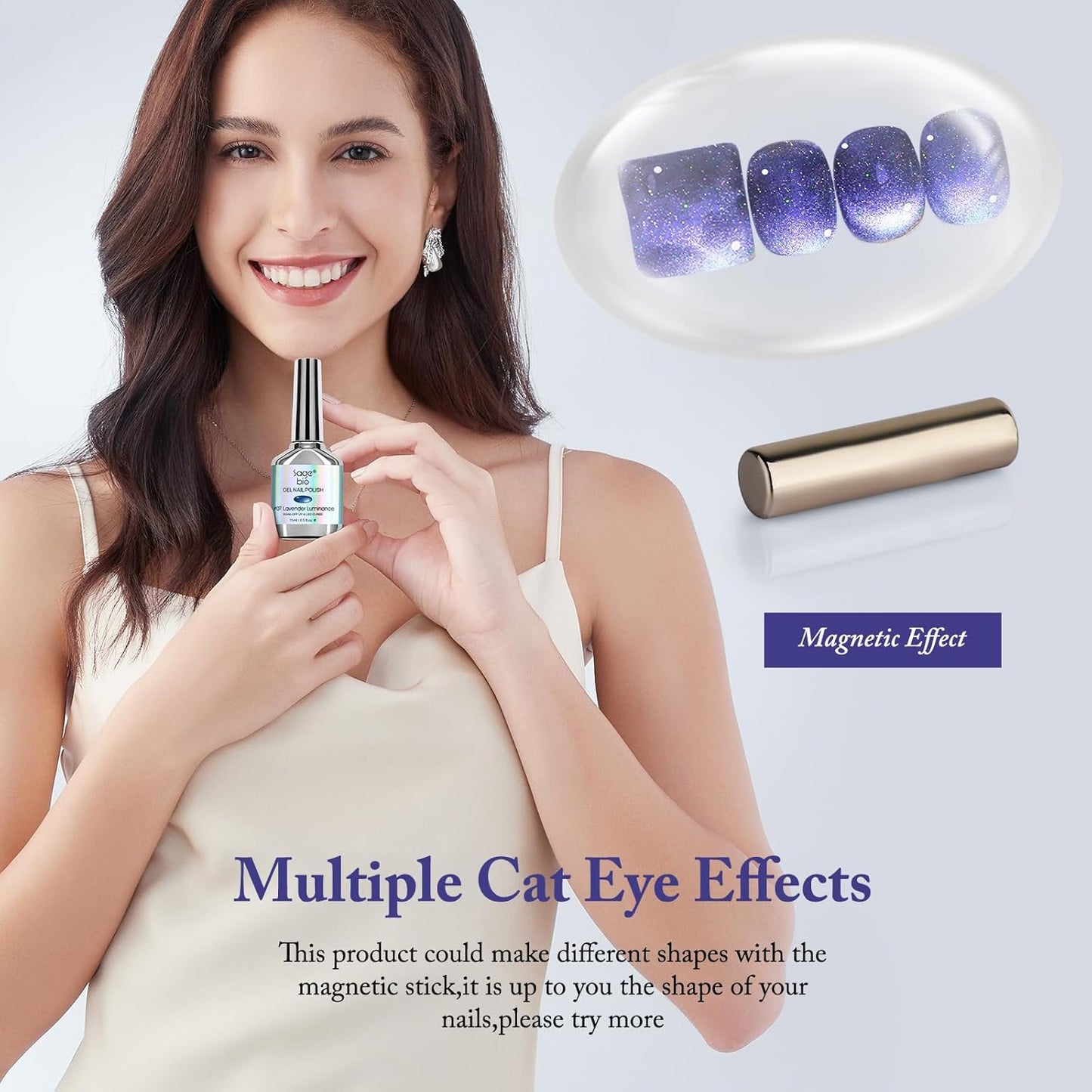 Crushed Diamond Cat Eye Gel Nail Polish with Magnet Stick, 15ml Holographic Glitter Gel, Ideal for DIY Nail Art, Lavender Luminance-Velvo Beauty