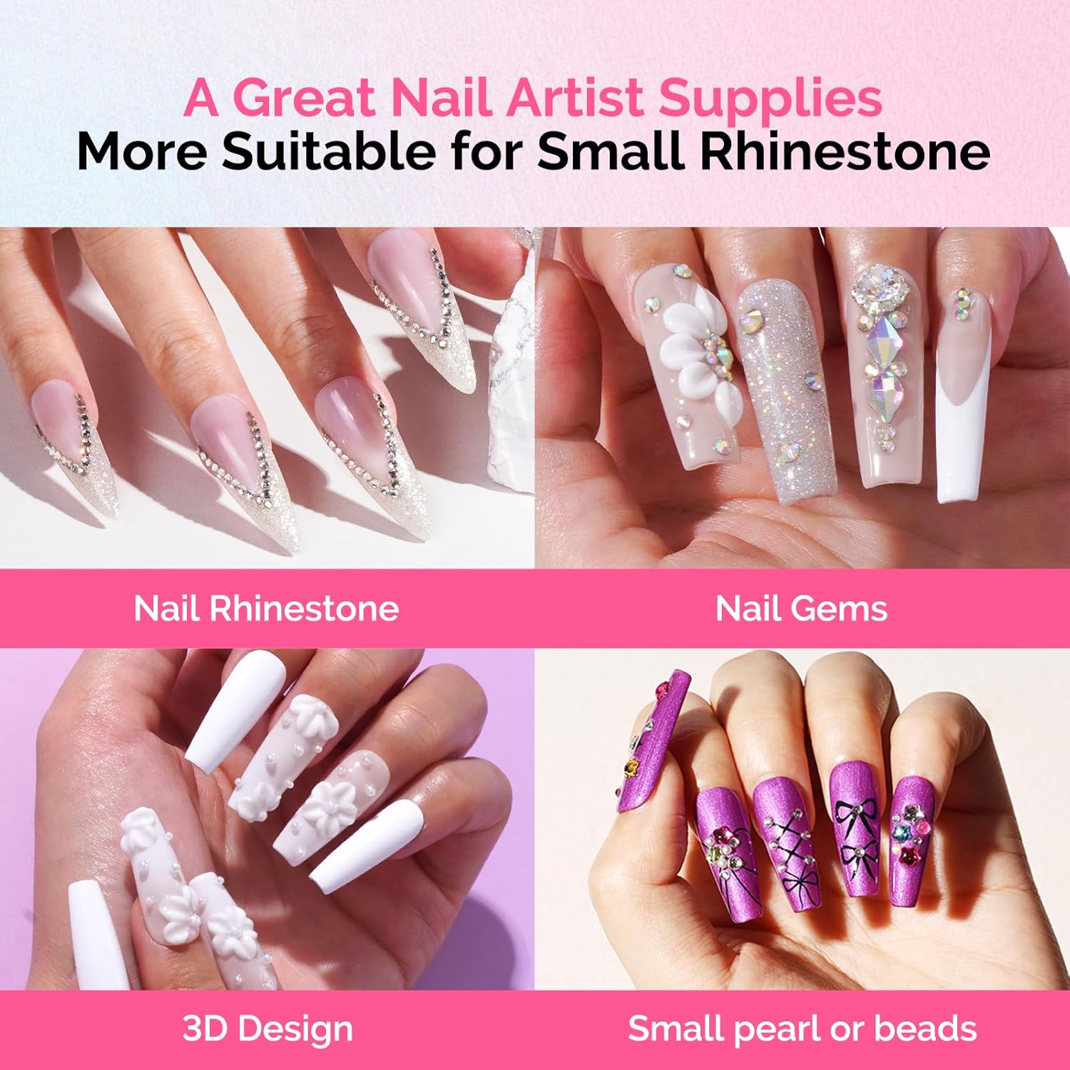 MelodySusie Nail Rhinestone Glue for Nails Super Strong Gel for Nail Charms Gems 3D Nail Gel UV Nail Glue for Nail Art Design Nail Chrome Powder Decals Decor Need UV/LED Cured 60g-Velvo Beauty