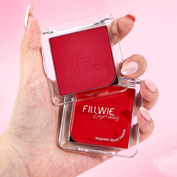 Blush Palette Duo – Cream & Powder Blush Set in Classic Red, Long-Wearing & Moisturizing, Easy to Blend, Radiant Coverage for Cheeks, Eyes & Lips, Magnetic Palette Compatible (2Pack,Merlot Mood)-Velvo Beauty