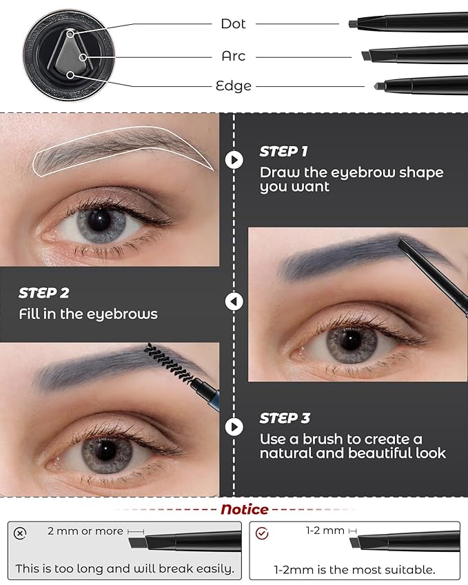 12Pcs Microblading Eyebrow Pencils Grey Waterproof Eye Brow Pencil w/Eye Brow Razor & Scissors Kit 0.5mm Ultra-Fine Tip Creates Hair-Like Strokes for Women Effortless Natural Brows-Velvo Beauty