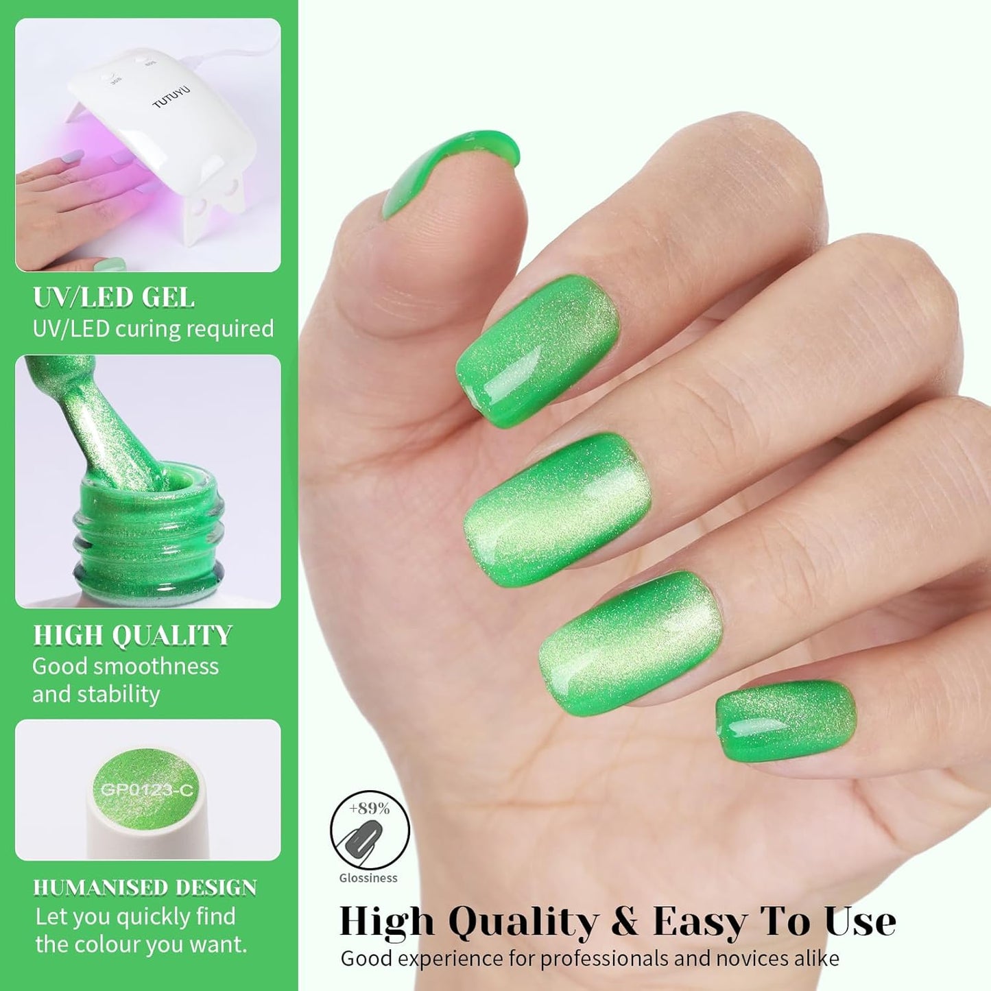 Green Cat Eye Gel Nail Polish - Perfect for DIY at Home & Ideal Gift for Nail Art Lovers!-Velvo Beauty