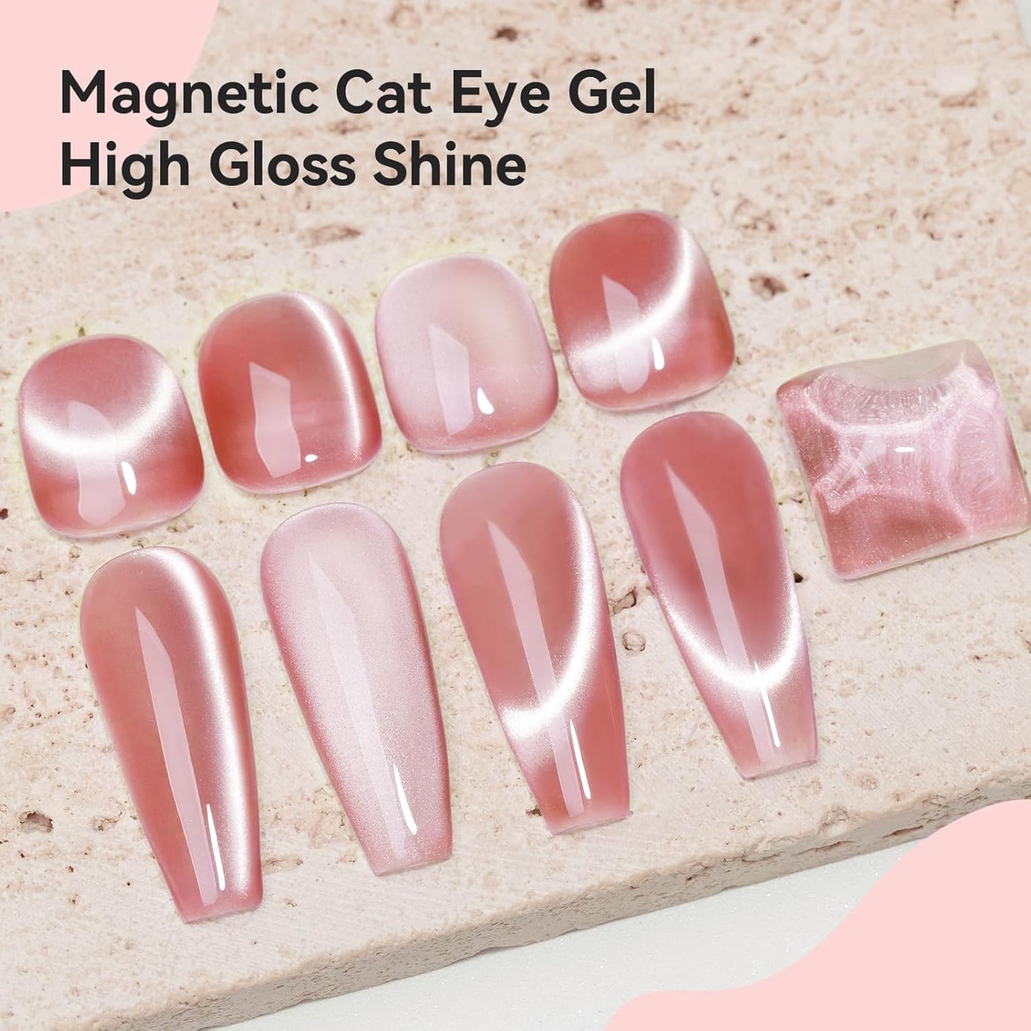 Cat Eye Gel Nail Polish Nude Pink, Moonlight Cateye Polish Crystal Mirror Gloss Magnetic Nails Gel Glitter Holographic Cats Eye Nail Velvet 1PC-Velvo Beauty