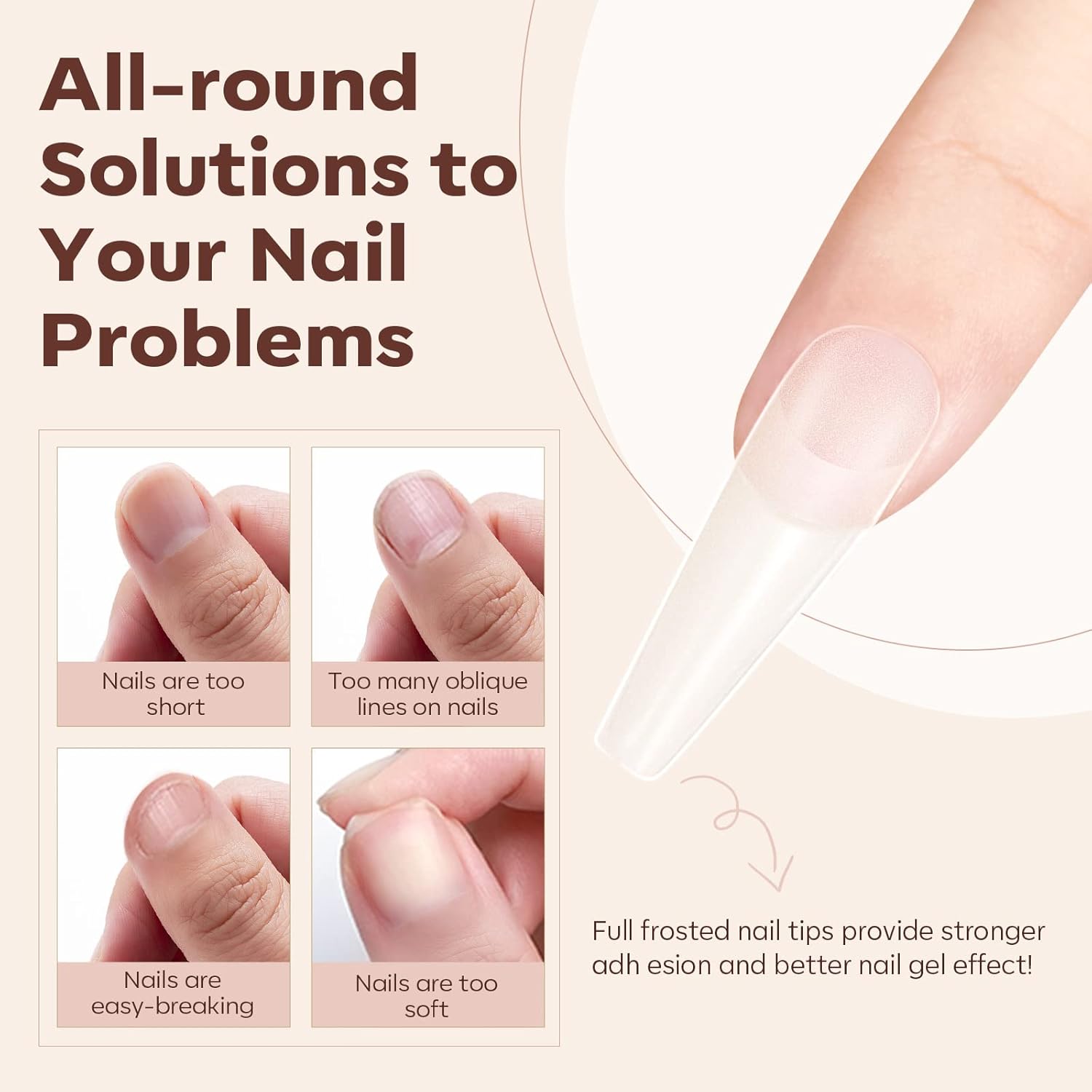 Modelones Long Coffin Nail Tips Fake Nails Gel Tips Full Matte Cover More Friction for Acrylic Professional Extension Gel Manicure Art Design 10 Sizes-Velvo Beauty