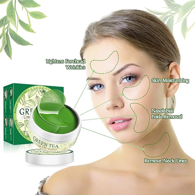 Under Eye Patches for Dark Circles and Puffiness, 60 Pcs Green Tea Collagen Eye Mask, Hydrating Eye Patches for Puffy Eyes Wrinkle Treatment, Eye Gel Pads Self Eye Skin Care Gifts for Women-Velvo Beauty