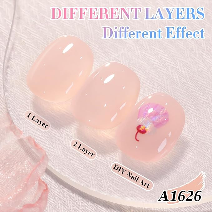 Double Rhythm 0.50 OZ Translucent Gel Polish Same Color Same Bottle Sheer Pastel Neutral Natural Milky 15 ML Jelly UV Nail Art DIY at Home (Nude Pink-A1626)-Velvo Beauty