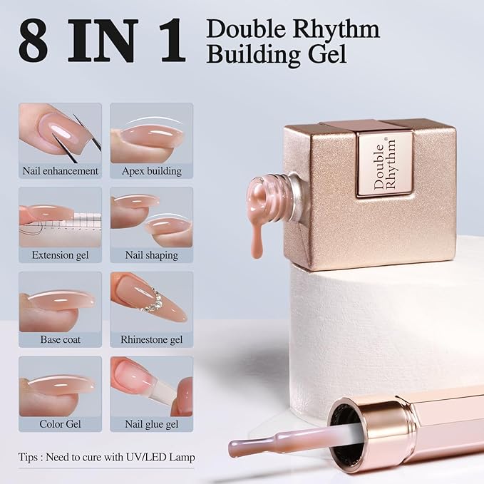 Double Rhythm Clear Gel Nail Polish 15ml Nail Strengthener in a Bottle Nail Extension Hard Gel Soak Off Long Lasting UV Gel (Light Nude 8 in 1-6)-Velvo Beauty