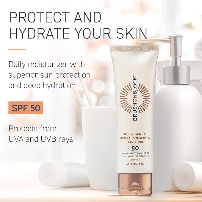 Brush On Block Untinted Mineral Sunscreen SPF 50 for Face | Broad Spectrum, Hyaluronic Acid, Sheer & Non-Greasy Moisturizer for Sensitive Skin, Zinc Oxide Sunscreen, P++++, Made in USA-Velvo Beauty
