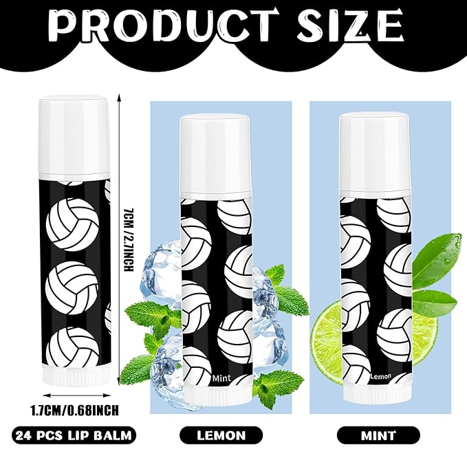 24 Pcs Volleyball Lip Balm Volleyball Team Gifts Volleyball Party Favors Volleyball Lip Balm Gift for Volleyball Team Volleyball Party Guest Supplies (Black)-Velvo Beauty