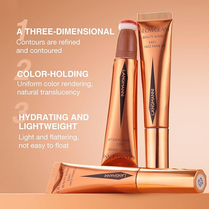 LANGMANNI Liquid Contour Beauty Wand, Face Concealer Contouring,Highlighter,Blusher Stick with Big Cushion Applicator.Cream Contour Stick For Finish Face Contour Makeup. (#03 Blush Pen)-Velvo Beauty