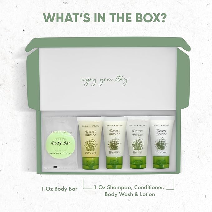 Amenity Kit | Boxed Hotel Toiletries | Bulk Set 1oz Travel Size Shampoo, Conditioner, Lotion, Body Wash & Body Bar Soap for Guest Hospitality AirBnB/Vacation Rentals | 1 set per case-Velvo Beauty